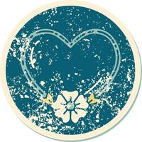 iconic distressed sticker tattoo style image of a heart and flower vector