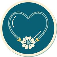 sticker of tattoo in traditional style of a heart and flower vector