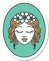 sticker of tattoo in traditional style of a maiden with eyes closed vector