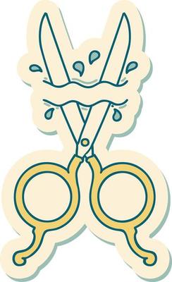 sticker of tattoo in traditional style of barber scissors