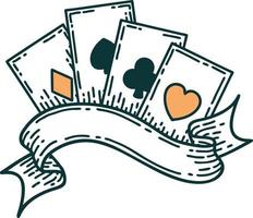 iconic tattoo style image of cards and banner vector