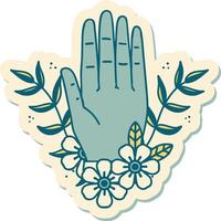 sticker of tattoo in traditional style of a hand and flower vector