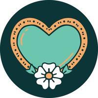 iconic tattoo style image of a heart and flower vector