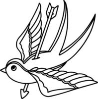 tattoo in black line style of a swallow pierced by arrow vector