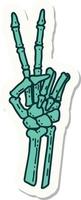 sticker of tattoo in traditional style of a skeleton giving a peace sign vector