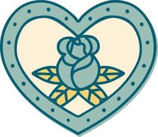 sticker of tattoo in traditional style of a heart and flowers vector