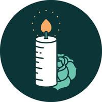 iconic tattoo style image of a candle and a rose vector