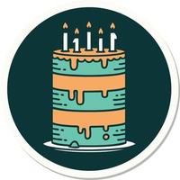 sticker of tattoo in traditional style of a birthday cake vector