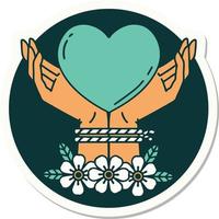 sticker of tattoo in traditional style of tied hands and a heart vector