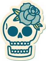 sticker of tattoo in traditional style of a skull and rose vector