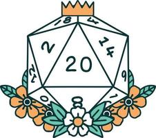 iconic tattoo style image of a d20 vector