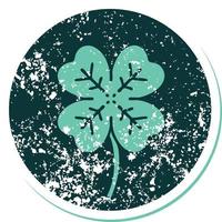 iconic distressed sticker tattoo style image of a 4 leaf clover vector