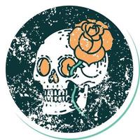 iconic distressed sticker tattoo style image of a skull and rose vector