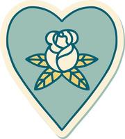 sticker of tattoo in traditional style of a heart and flowers vector