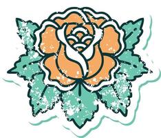 icónica pegatina angustiada estilo tatuaje imagen de una rosa vector