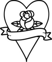 tattoo in black line style of a heart rose and banner vector