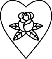 tattoo in black line style of a heart and flowers vector