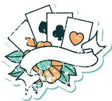 iconic distressed sticker tattoo style image of cards and banner vector