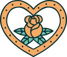 iconic tattoo style image of a heart and flowers vector