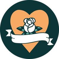 iconic tattoo style image of a heart rose and banner vector