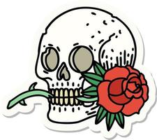 sticker of tattoo in traditional style of a skull and rose vector