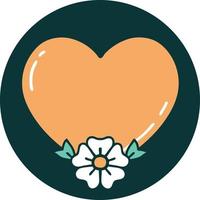iconic tattoo style image of a heart and flower vector
