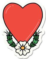 pegatina de tatuaje al estilo tradicional de un corazón y una flor vector