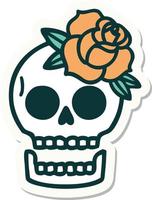 sticker of tattoo in traditional style of a skull and rose vector