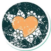 iconic distressed sticker tattoo style image of a botanical heart vector