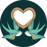 iconic tattoo style image of swallows and a heart vector