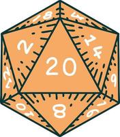 imagen icónica de estilo tatuaje de un dado d20 vector