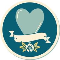 sticker of tattoo in traditional style of a heart and banner vector