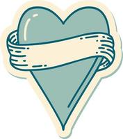 sticker of tattoo in traditional style of a heart and banner vector