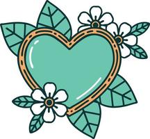 iconic tattoo style image of a botanical heart vector