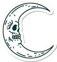 pegatina de tatuaje al estilo tradicional de una luna de calavera vector