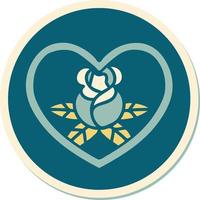 sticker of tattoo in traditional style of a heart and flowers vector