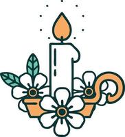 iconic tattoo style image of a candle holder vector