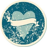 iconic distressed sticker tattoo style image of a heart and banner vector