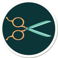 sticker of tattoo in traditional style of barber scissors vector