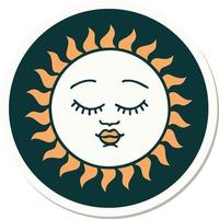 sticker of tattoo in traditional style of a sun with face vector