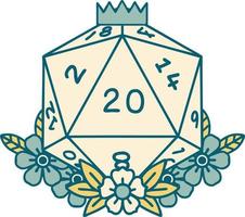 iconic tattoo style image of a d20 vector