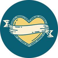 iconic tattoo style image of a heart and banner vector