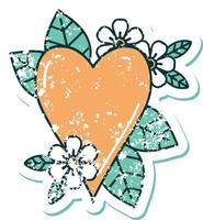 iconic distressed sticker tattoo style image of a botanical heart vector