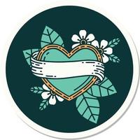 sticker of tattoo in traditional style of a heart and banner vector