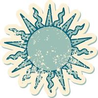 iconic distressed sticker tattoo style image of a sun vector