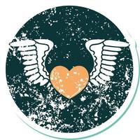 iconic distressed sticker tattoo style image of a heart with wings vector