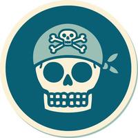 pegatina de tatuaje al estilo tradicional de una calavera pirata vector