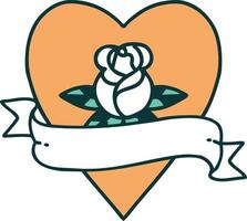 iconic tattoo style image of a heart rose and banner vector