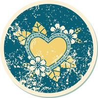 iconic distressed sticker tattoo style image of a botanical heart vector