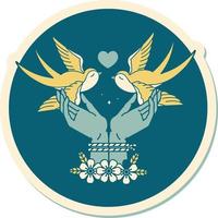 sticker of tattoo in traditional style of tied hands and swallows vector